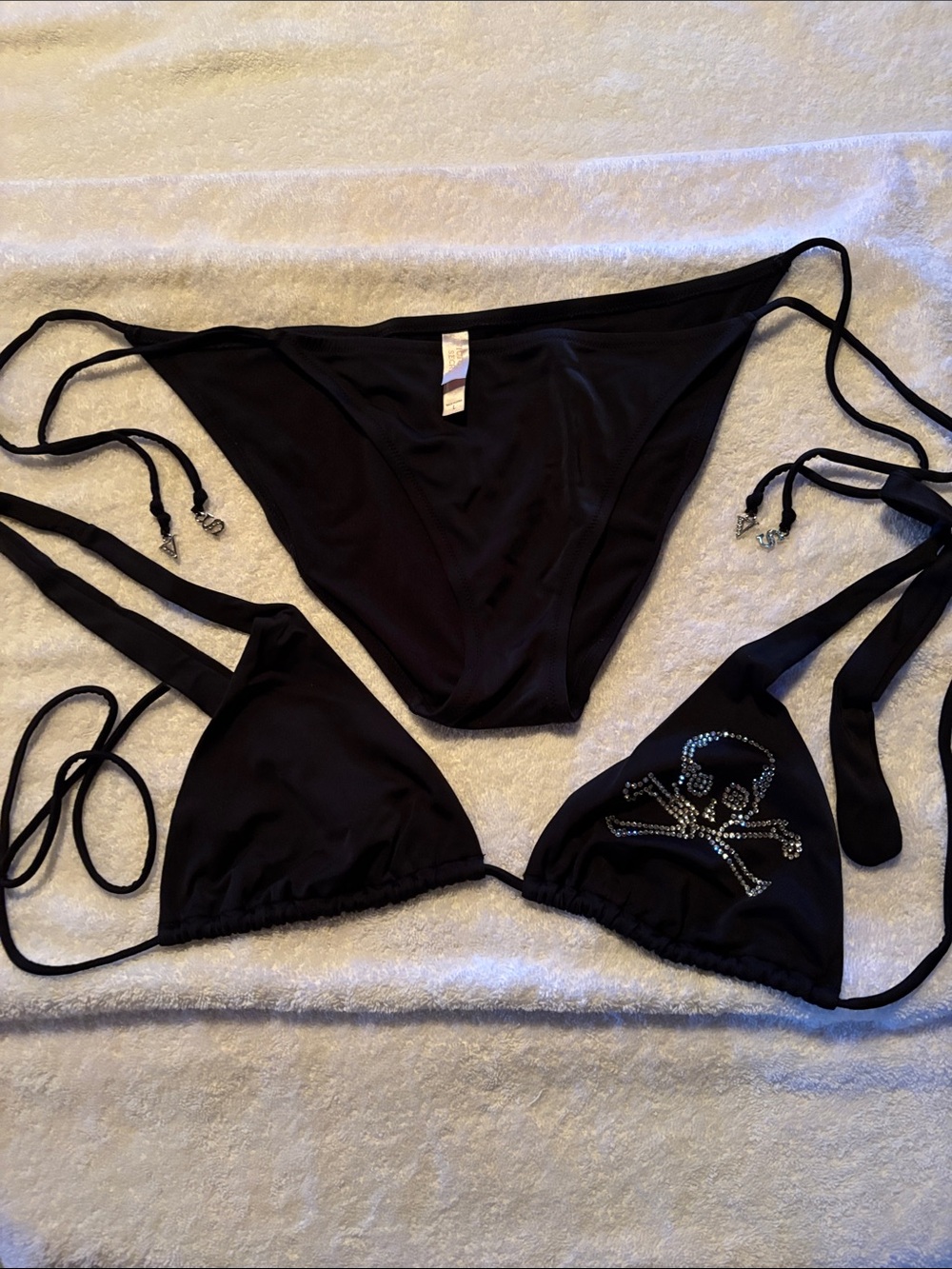 Vintage Victoria's Secret Black Rhinestone Skull Triangle Bikini NWOT